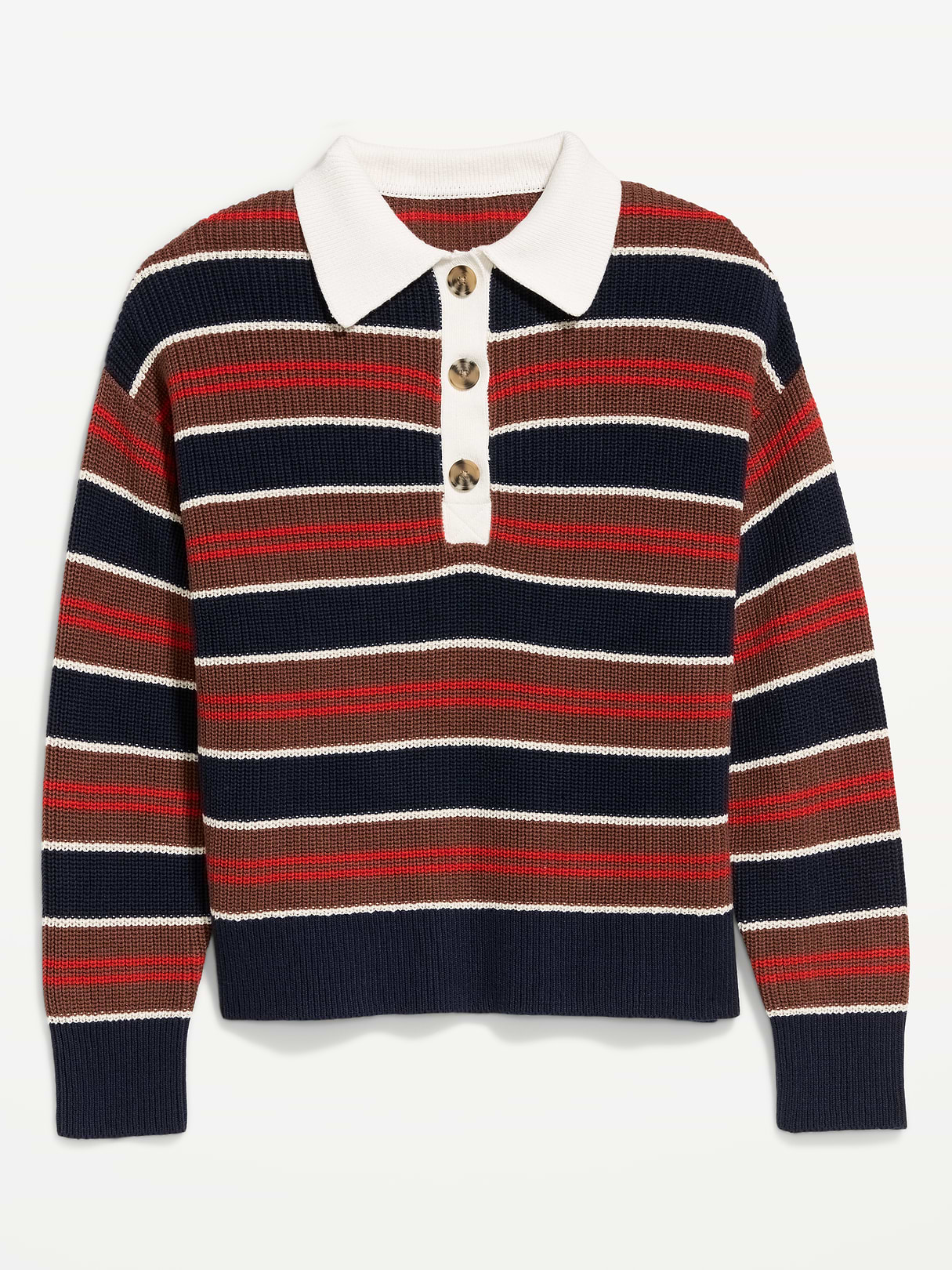Cotton-Blend Rugby Polo - Earth Brown Stripe
