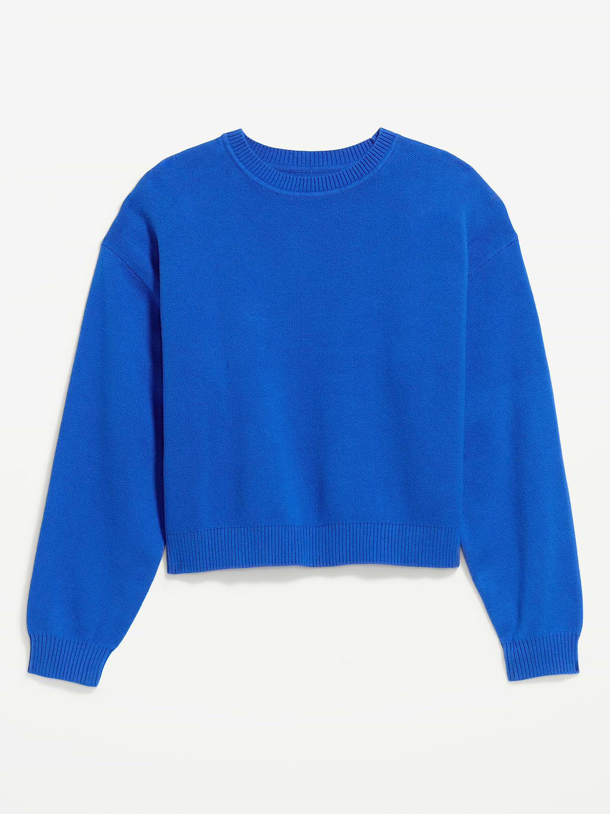 Cotton-Blend Crew-Neck Cropped Sweater - Blue Moon