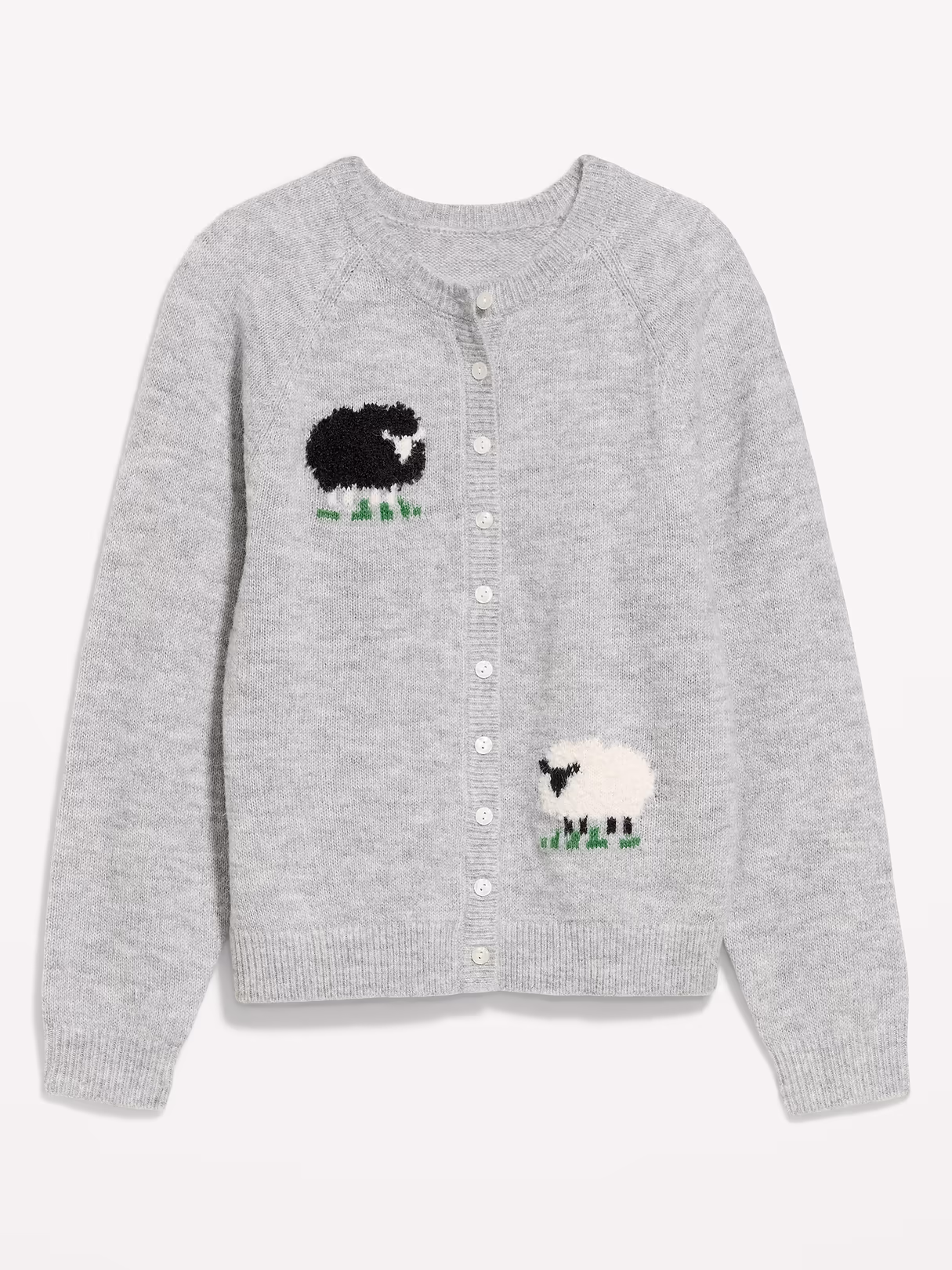 Cozy Crew-Neck Wool-Blend Cardigan - Sheep