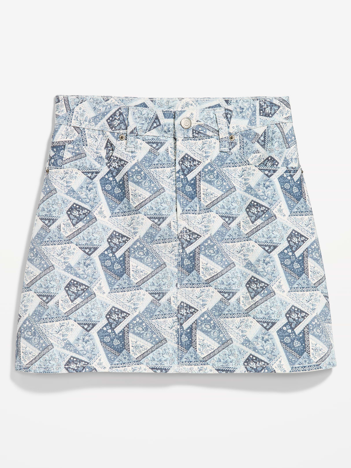 Flap-Front Pocket Mini Skirt - Light Blue Print