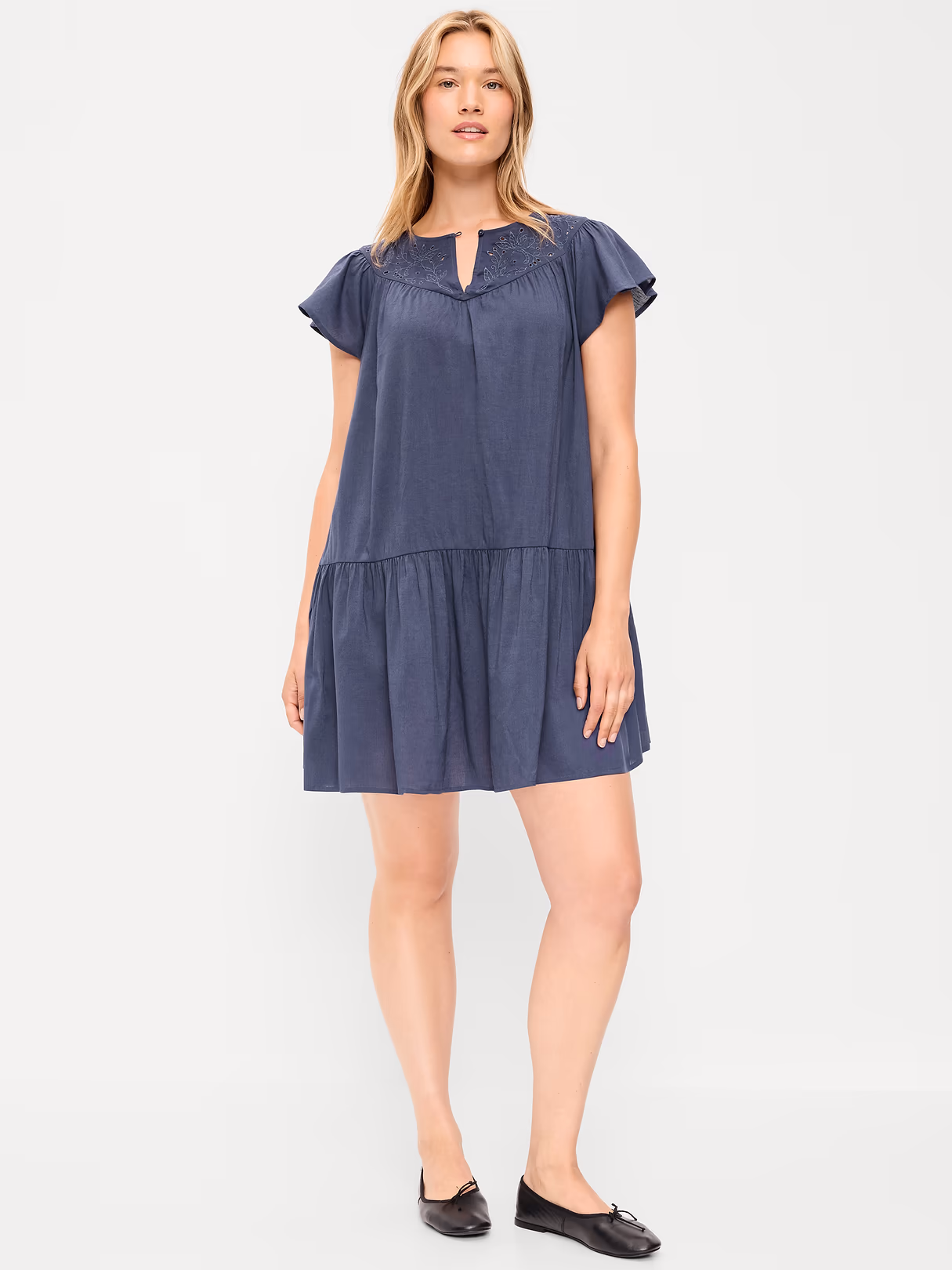 Flutter-Sleeve Mini Swing Dress - Volcanic Glass