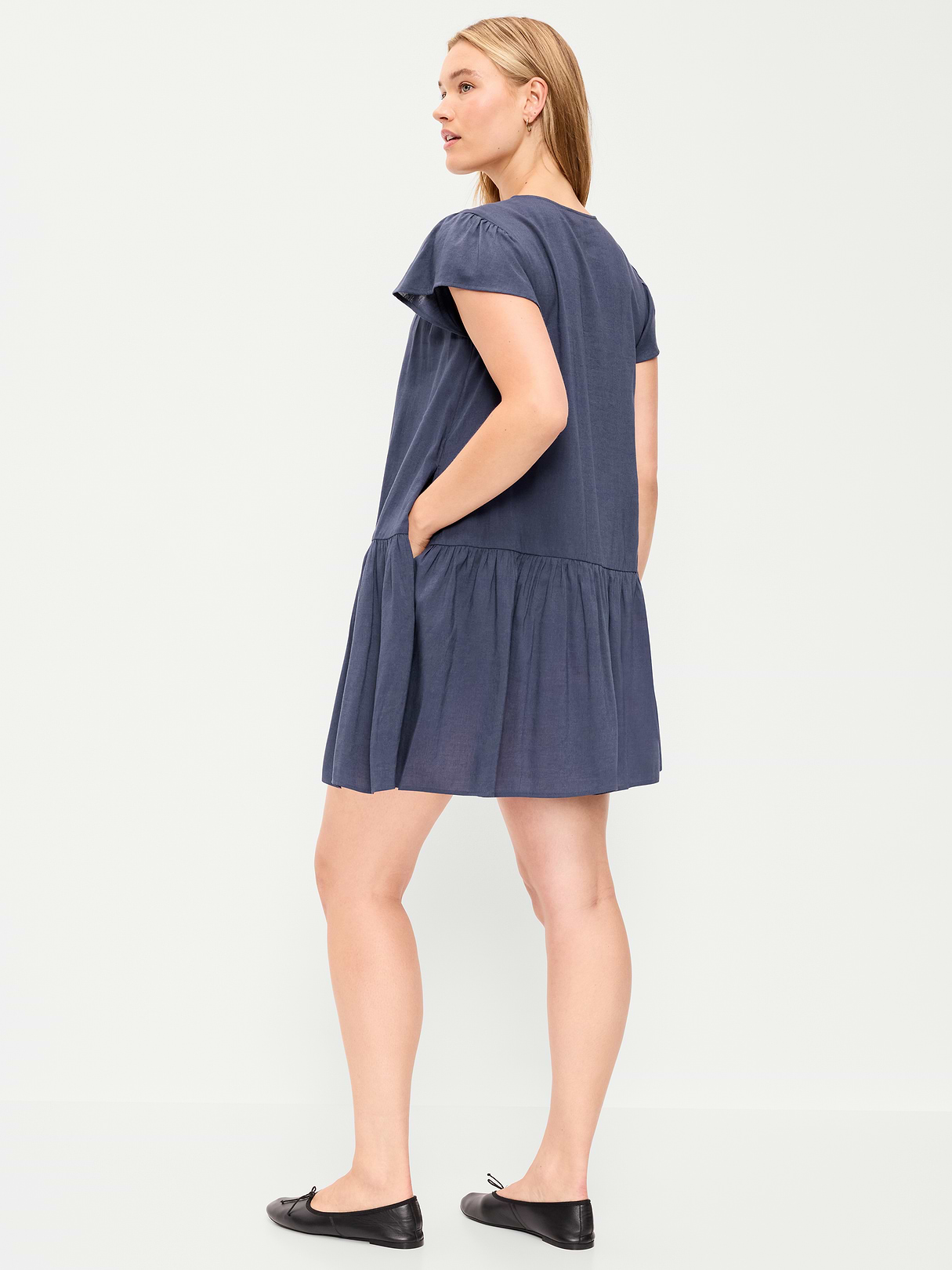 Flutter-Sleeve Mini Swing Dress - Volcanic Glass