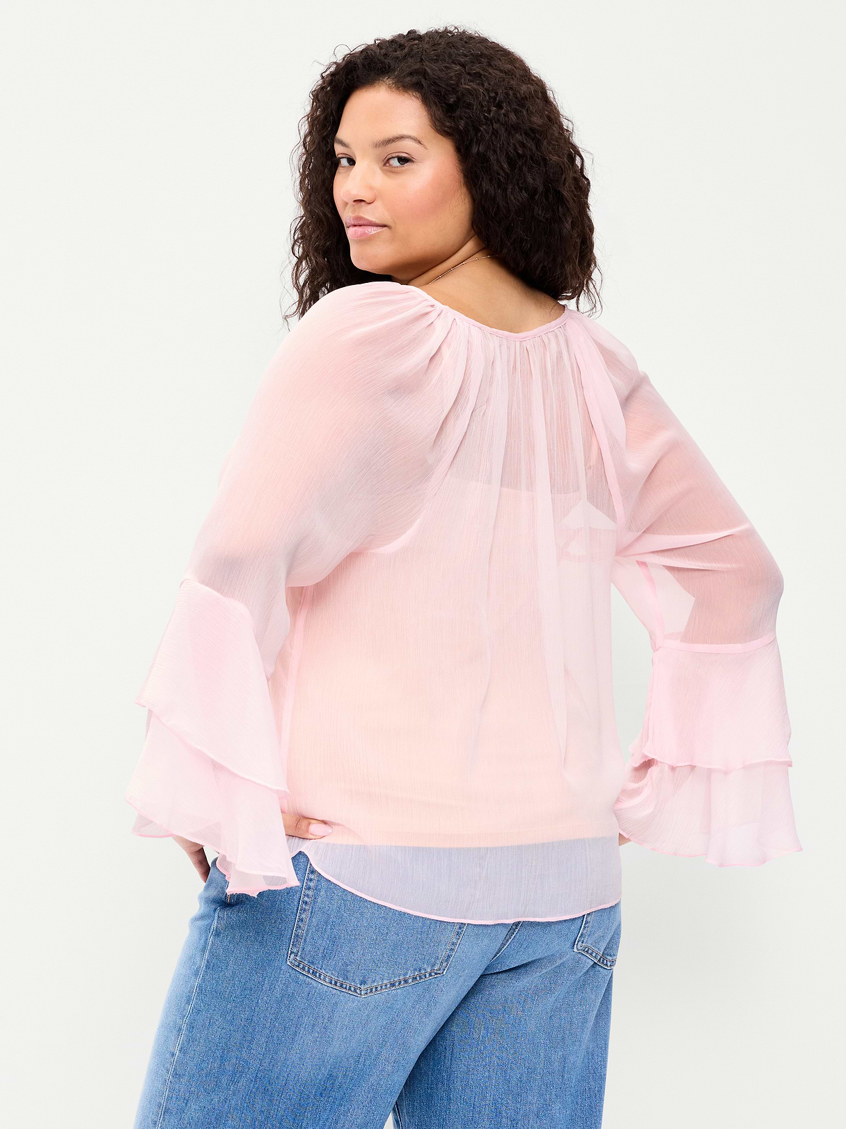 Sheer Chiffon Bell-Sleeve Top - Blush On You