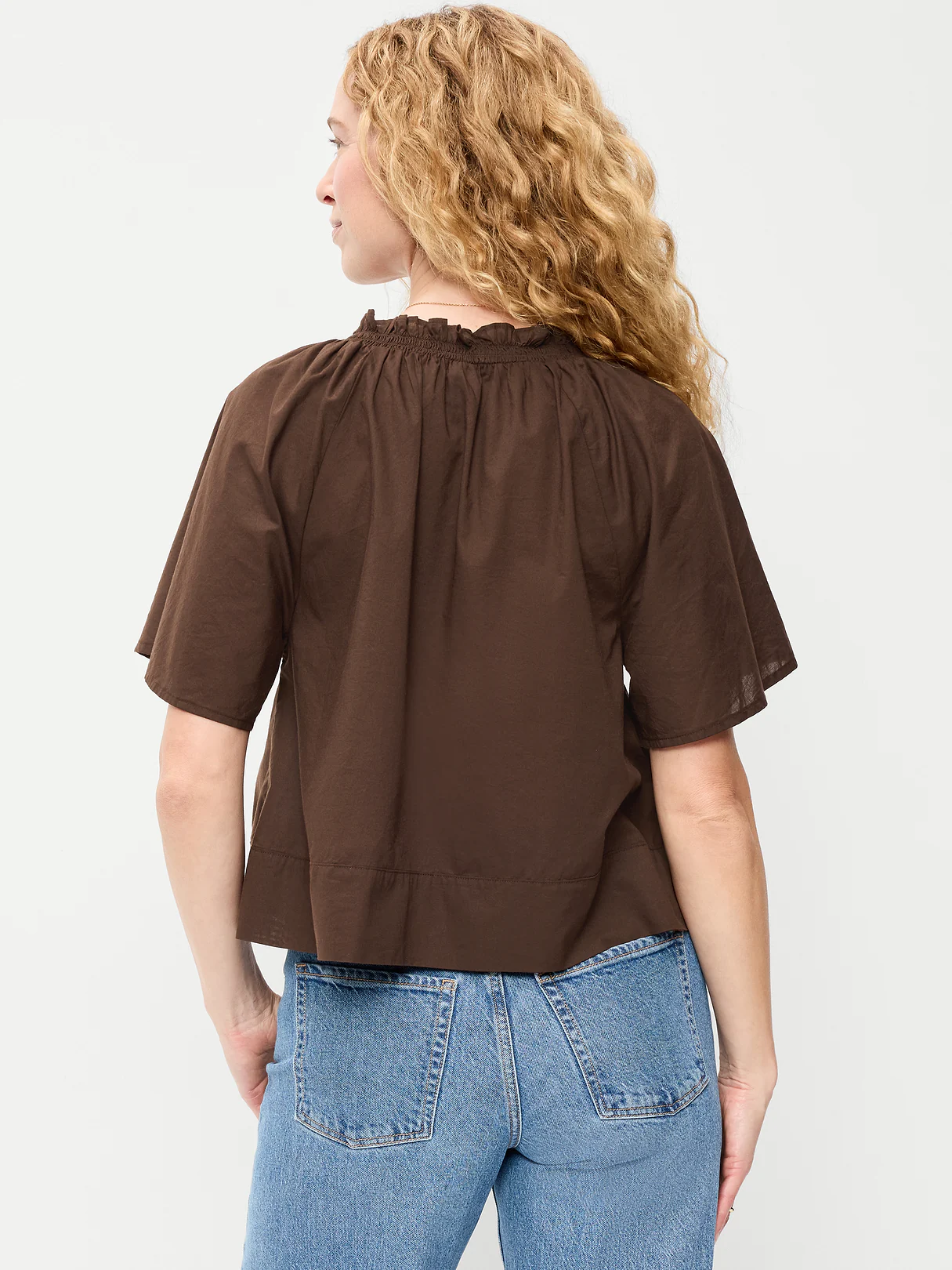 Loose Short-Sleeve Striped Top - Brown