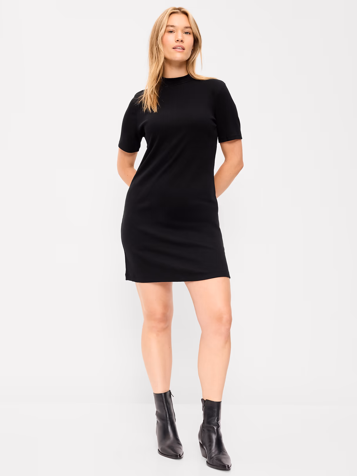 Snug Mock-Neck Bodycon Mini Dress - Black Jack