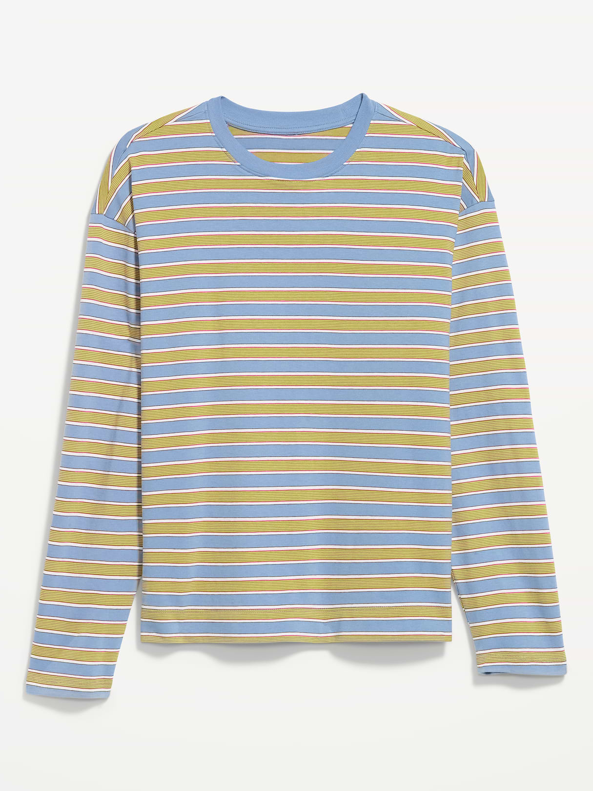 Vintage Long-Sleeve Crew-Neck T-Shirt - Blue/Green Stripe