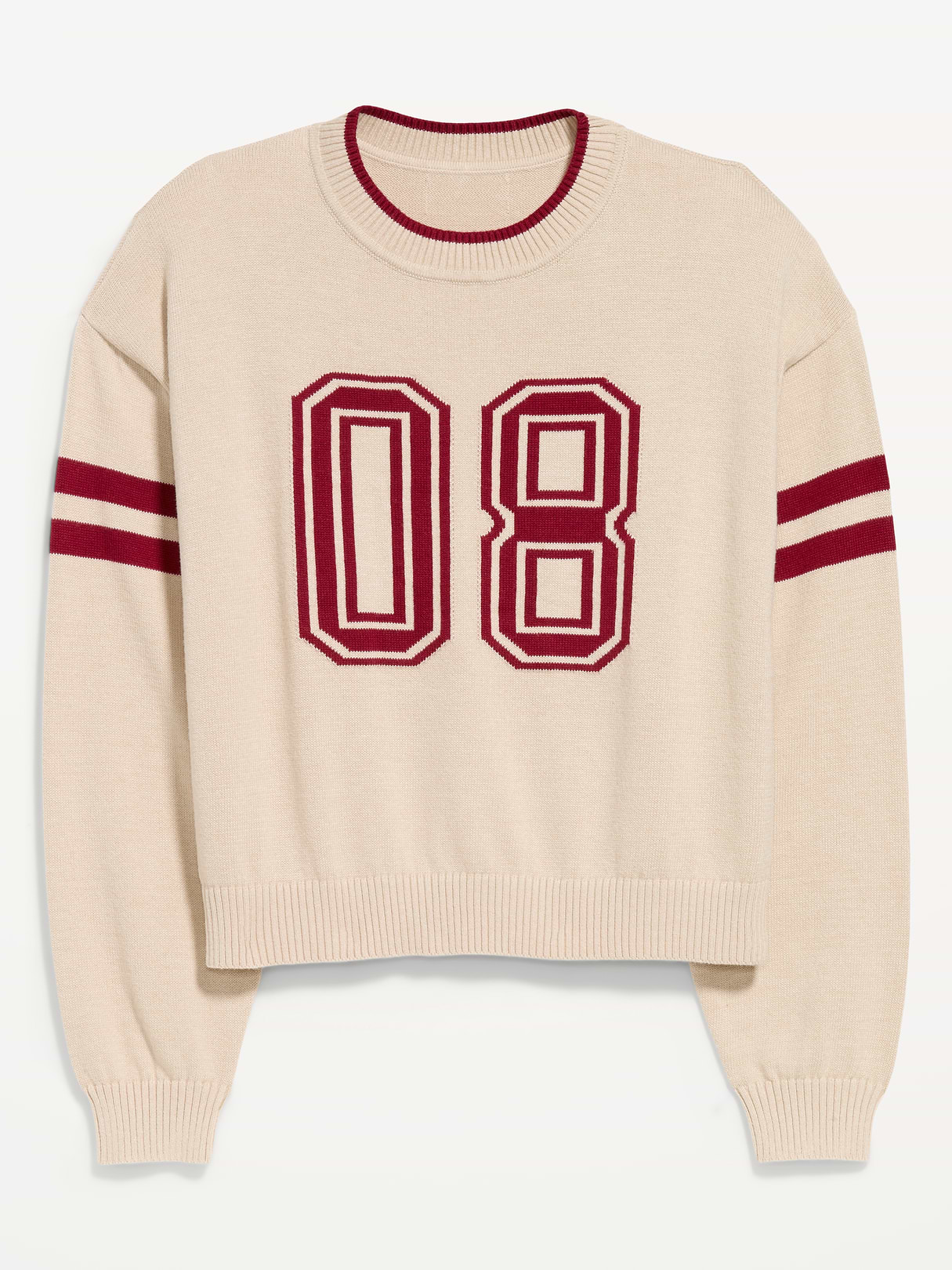 Cotton-Blend Crew-Neck Cropped Sweater - Letters/Numbers