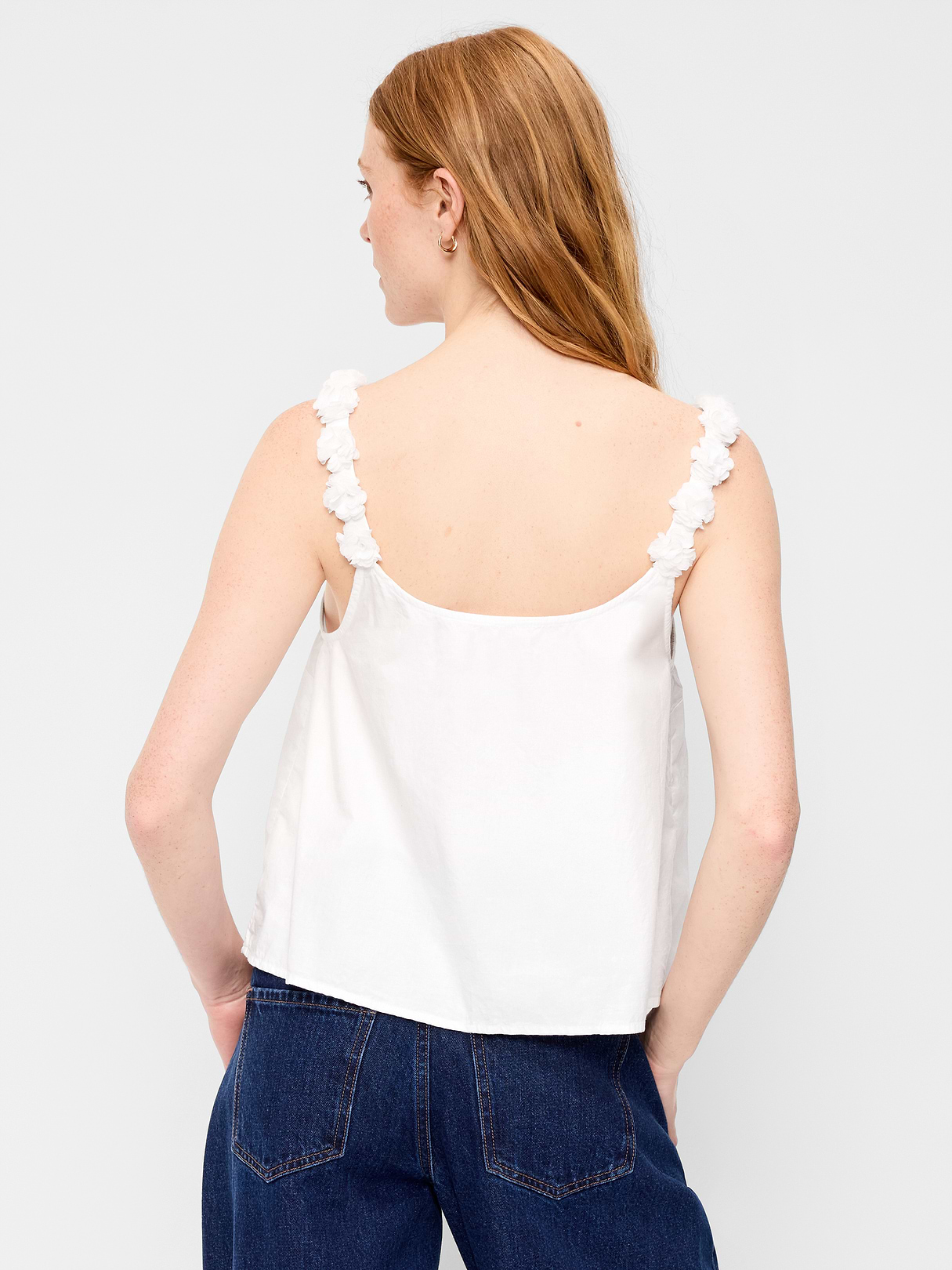 Rosette-Strap Tank Top - White Lilies