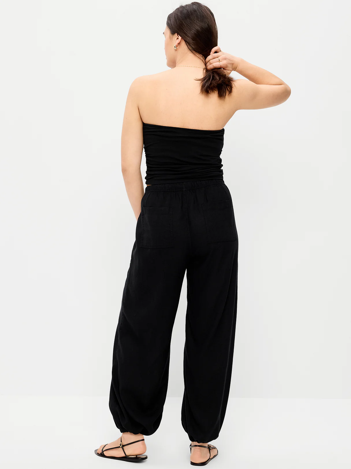 Mid-Rise Linen-Blend Cinched-Ankle Pants - Black Jack