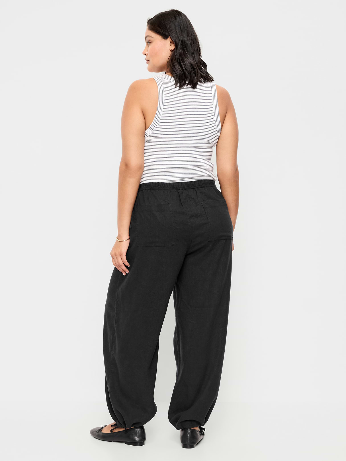 Mid-Rise Linen-Blend Cinched-Ankle Pants - Black Jack