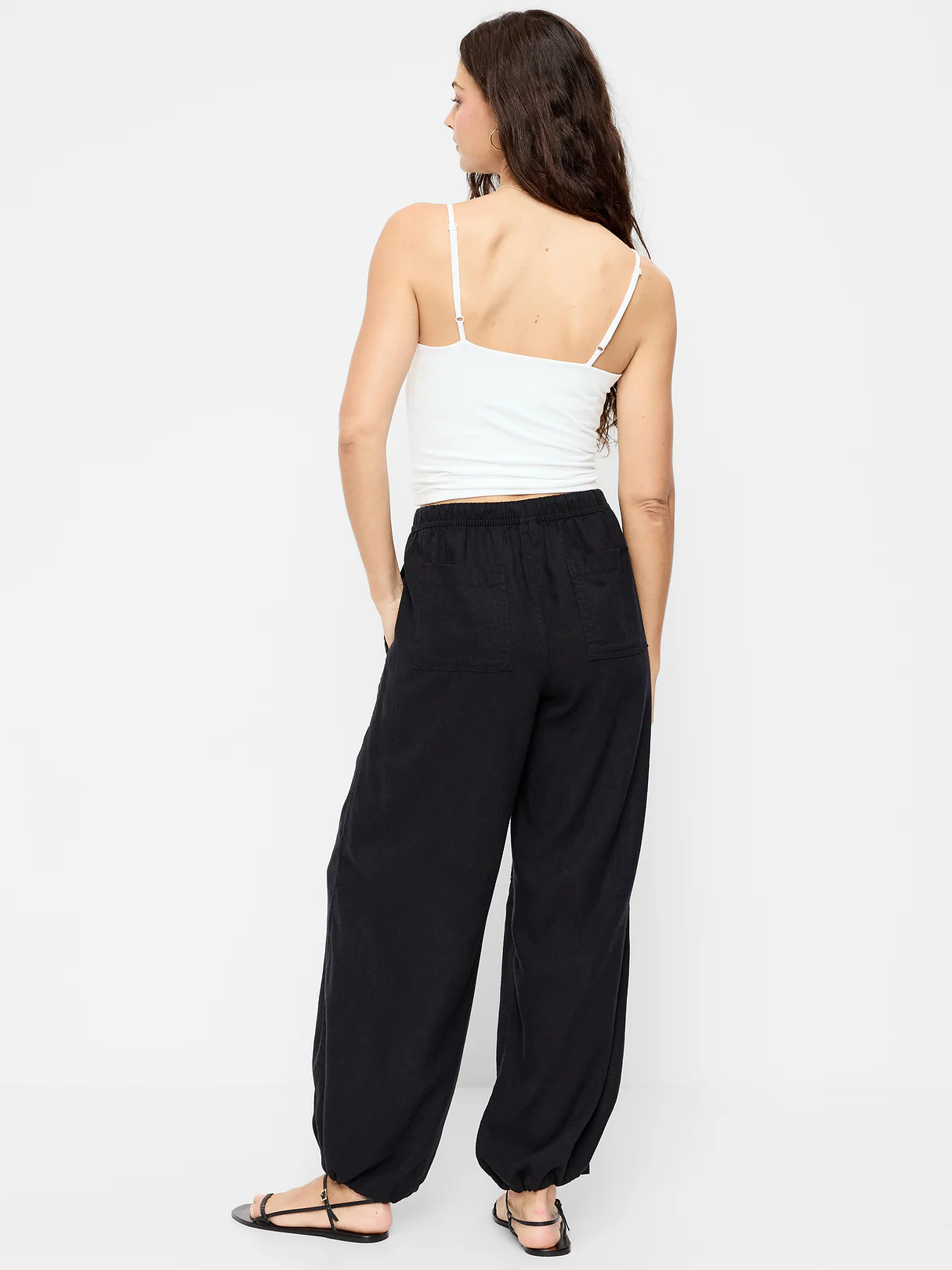 Mid-Rise Linen-Blend Cinched-Ankle Pants - Black Jack