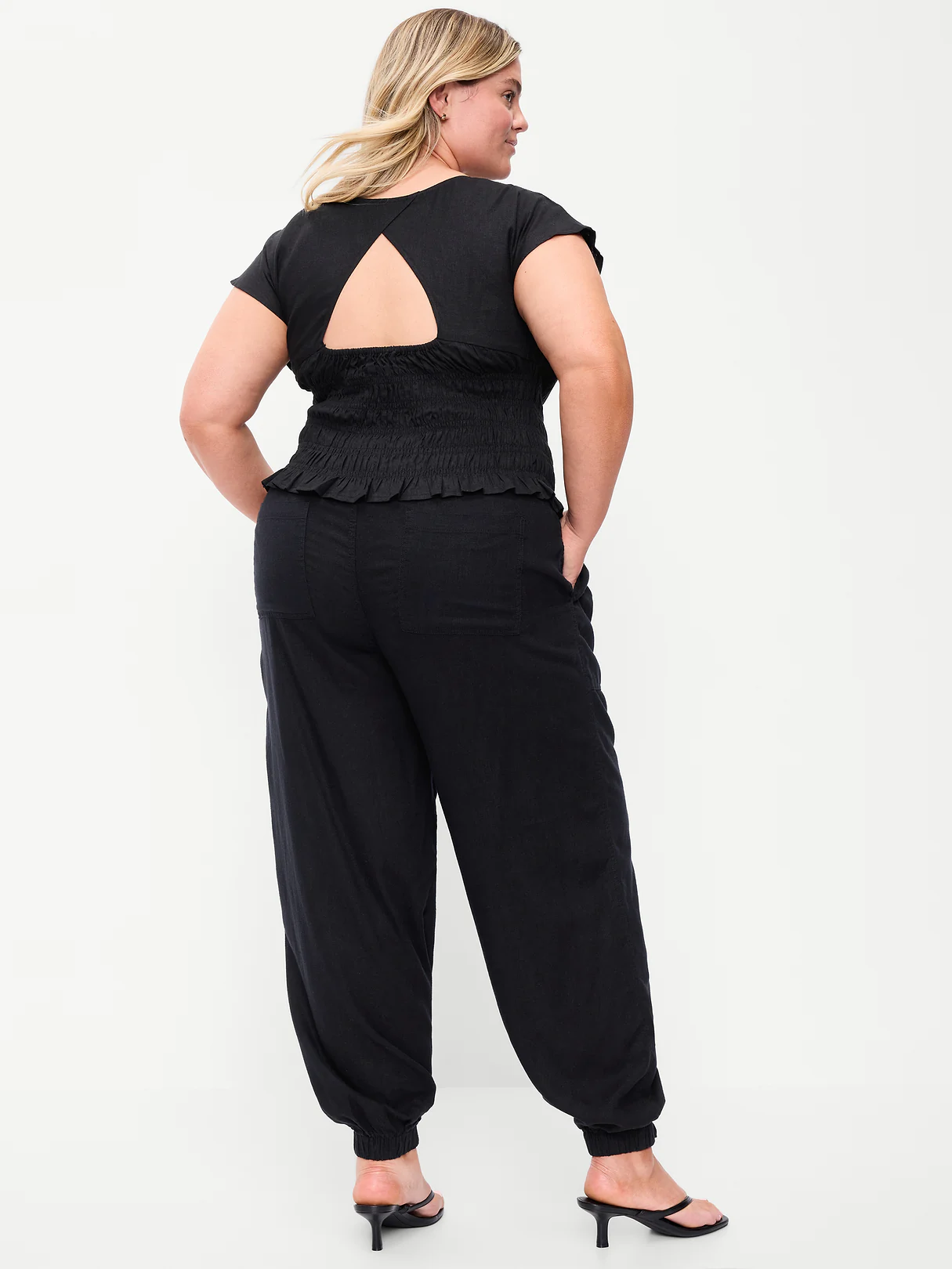 Mid-Rise Linen-Blend Cinched-Ankle Pants - Black Jack