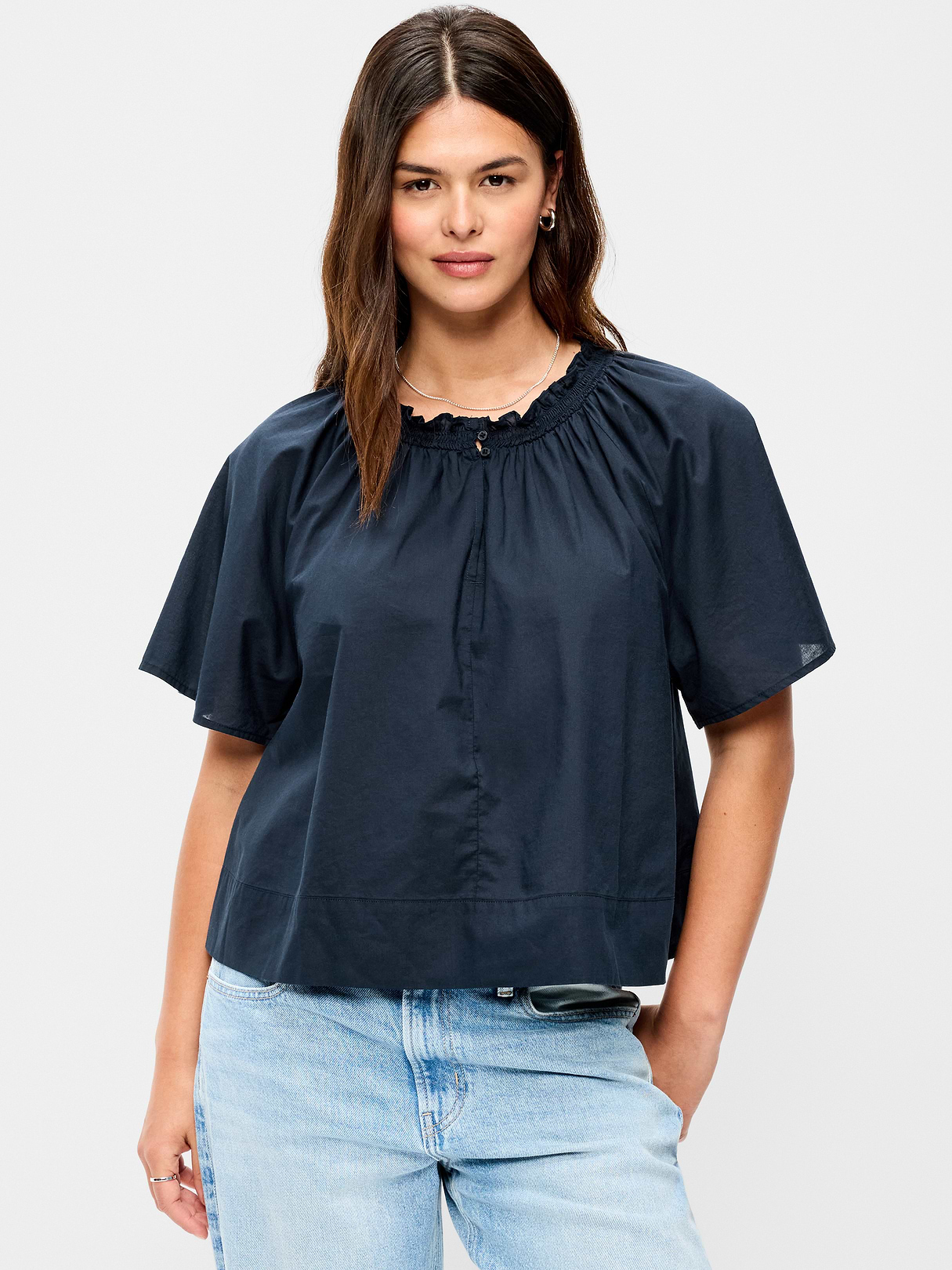 Loose Short-Sleeve Striped Top - In the Navy