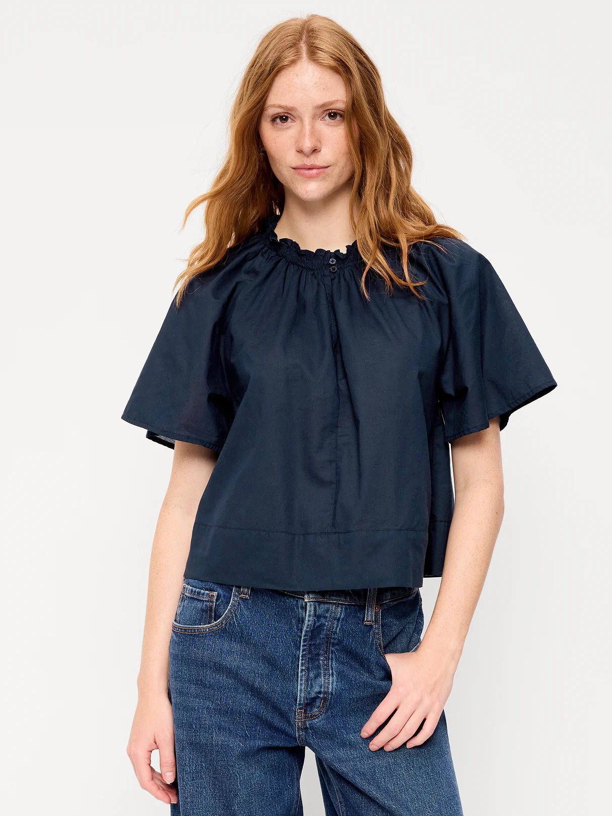 Loose Short-Sleeve Striped Top - In the Navy