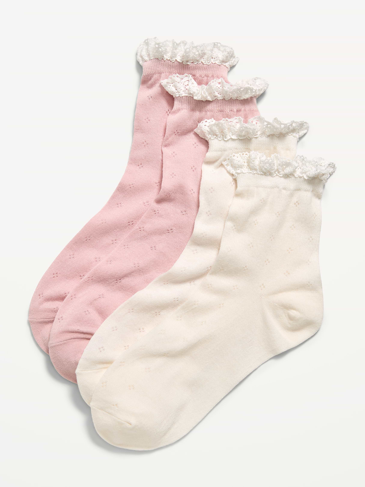 Lace-Trim Crew Sock 2-Pack for Women - Tan Combo