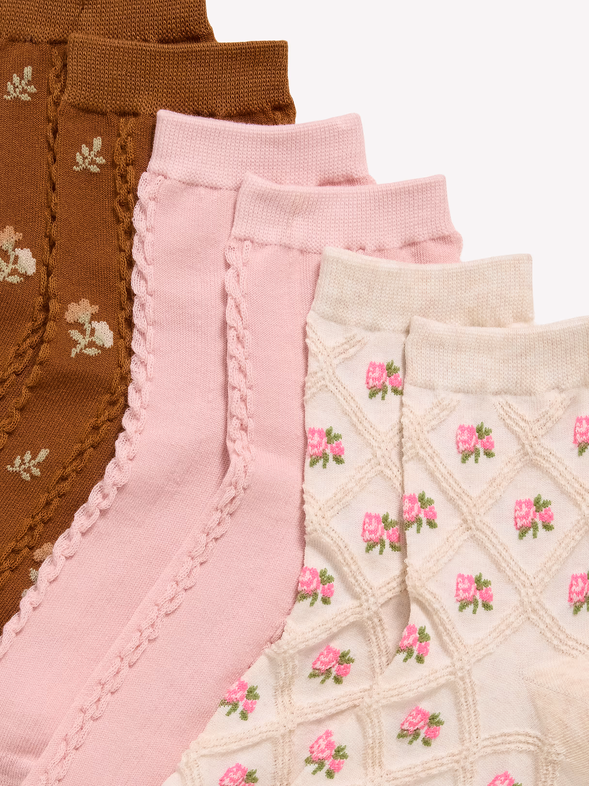 Textured Quarter Crew Socks 3-Pack for Women - Cream Ditsy Floral