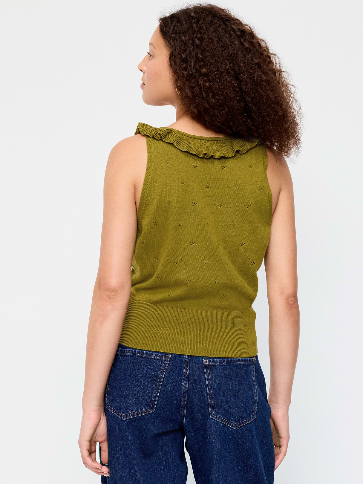 SoSoft Cotton Tie-Front Pointelle Tank Top - Mysterious Fern
