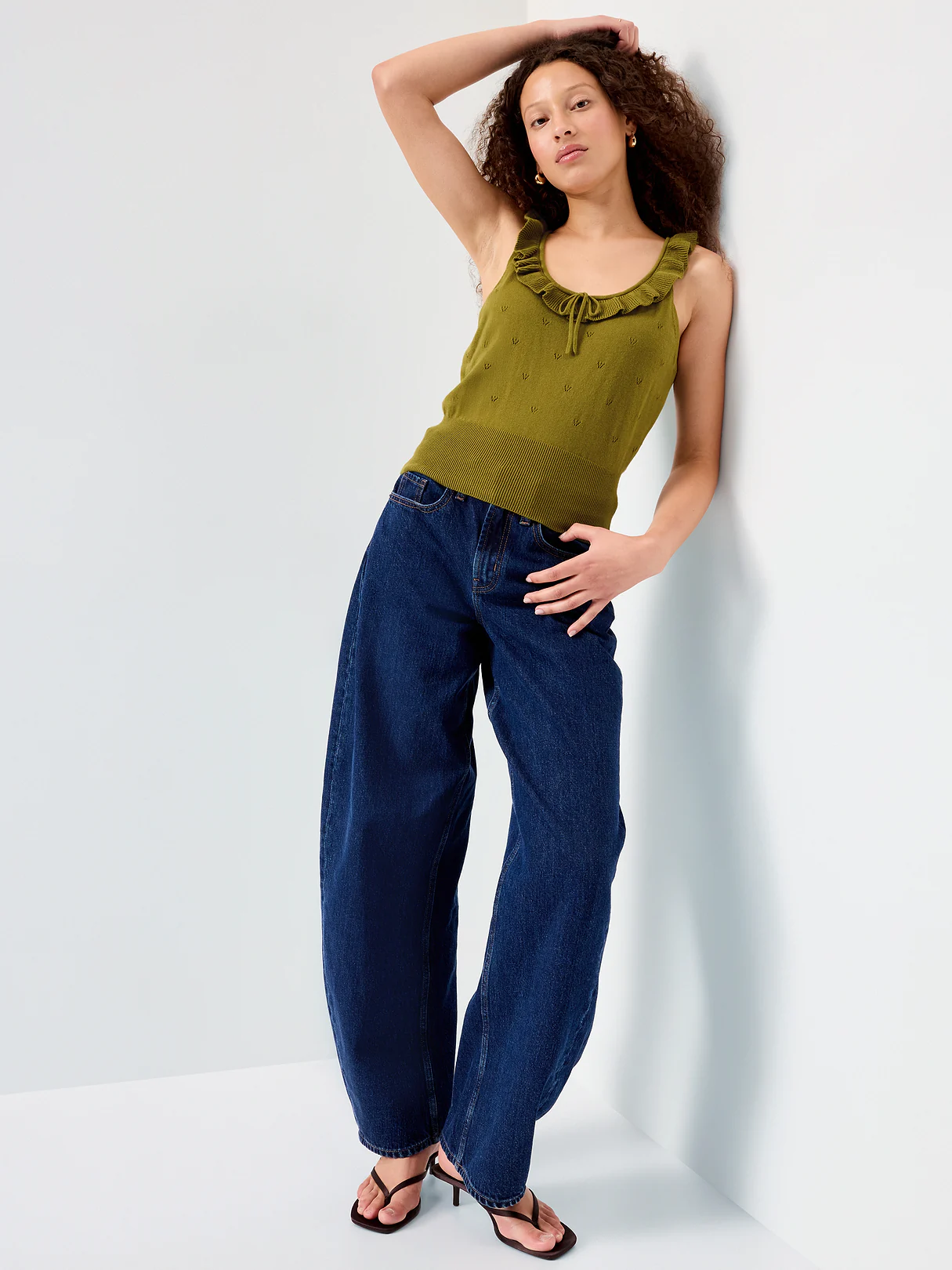 SoSoft Cotton Tie-Front Pointelle Tank Top - Mysterious Fern