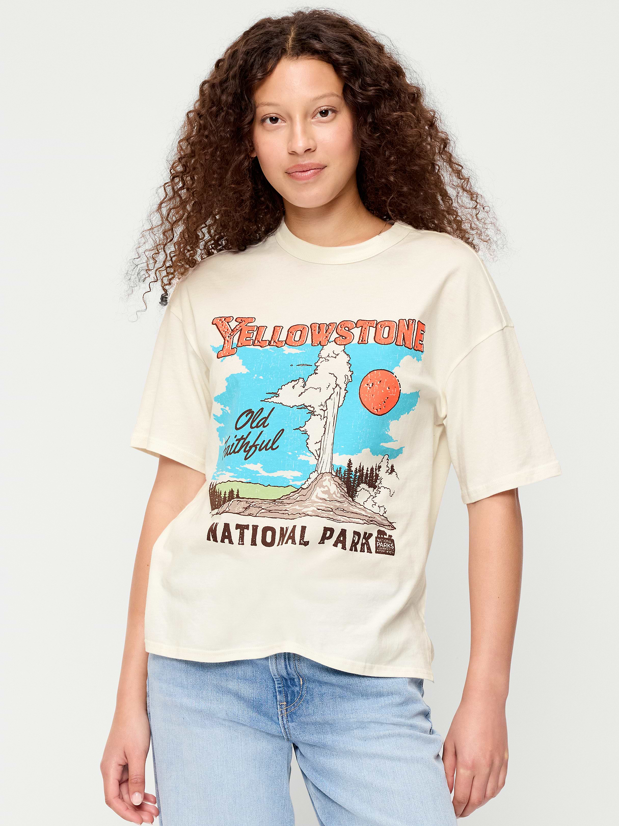 Yosemite National Park Crew-Neck Oversized T-Shirt - Sea Salt
