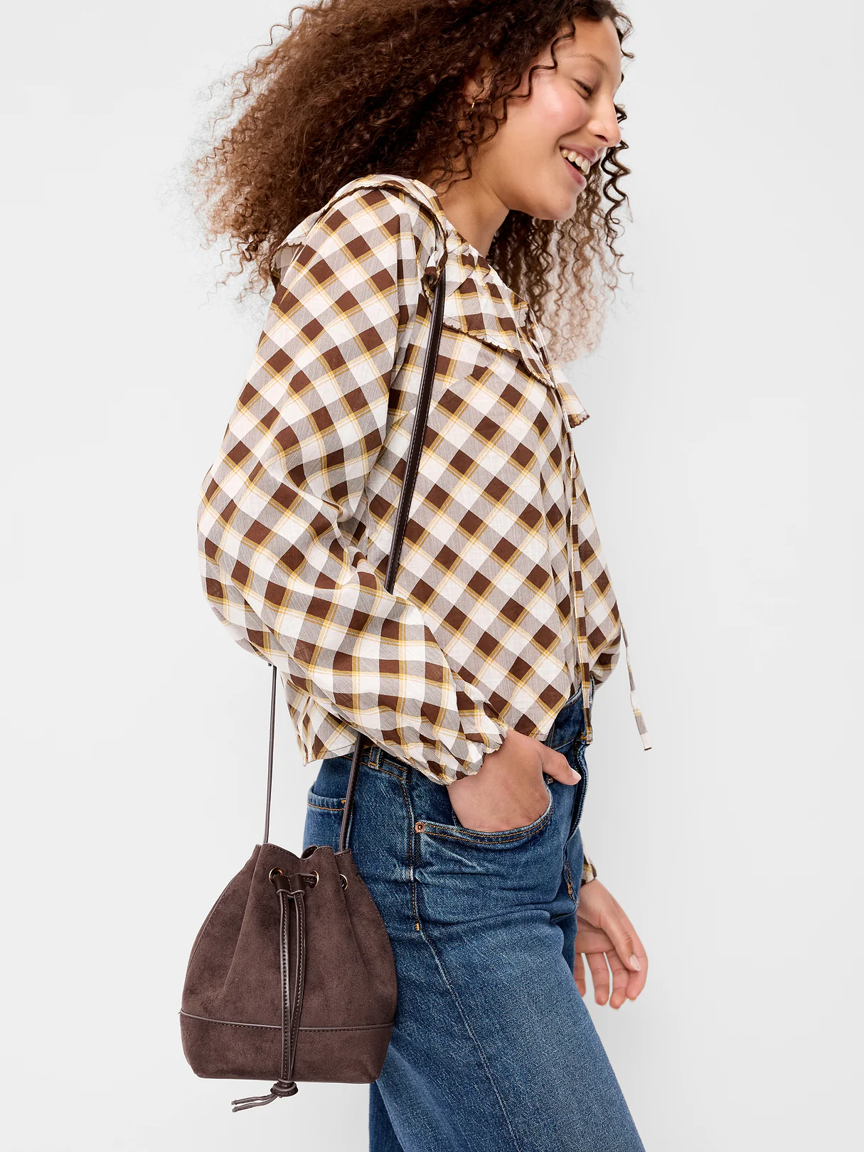 Drawstring Fringe Bucket Bag - Earthen