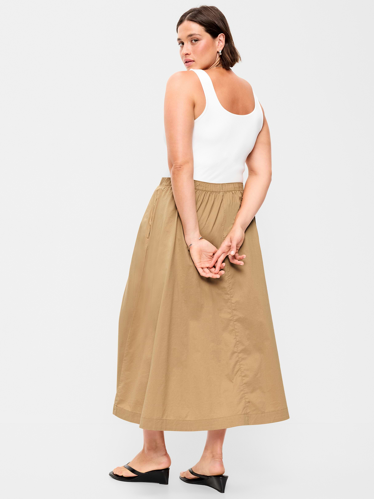 Poplin Midi Skirt - Classic Khaki