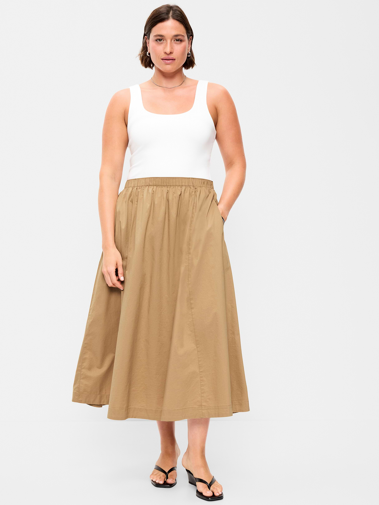 Poplin Midi Skirt - Classic Khaki