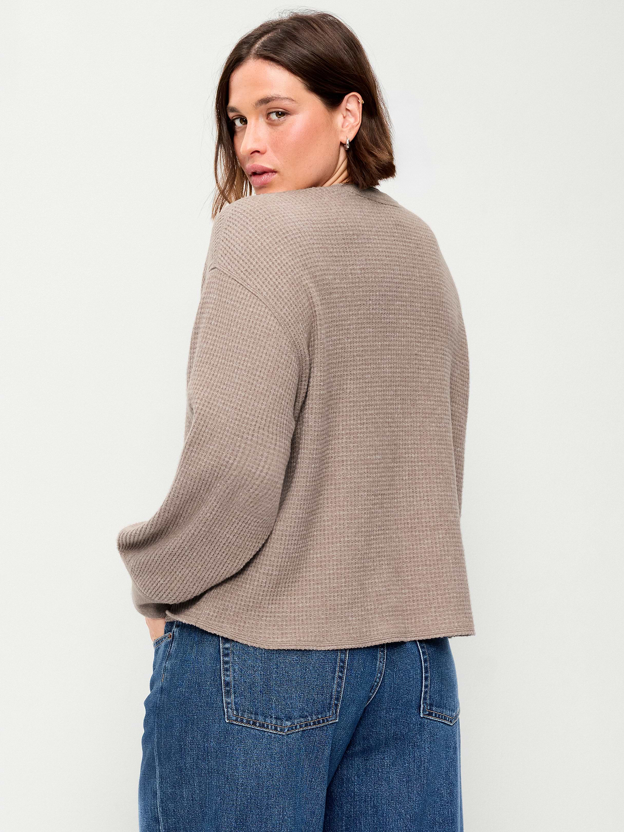 Long-Sleeve Crew-Neck Henley T-Shirt - Mushroom