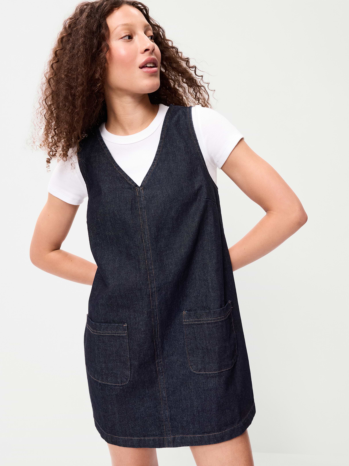 Sleeveless Pinafore Mini Dress - Dark Wash