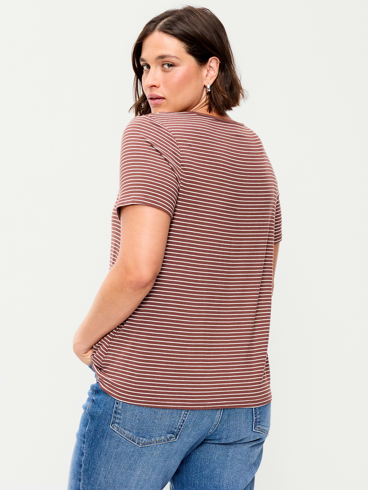 Luxe Crew-Neck T-Shirt - Earth Brown Stripe