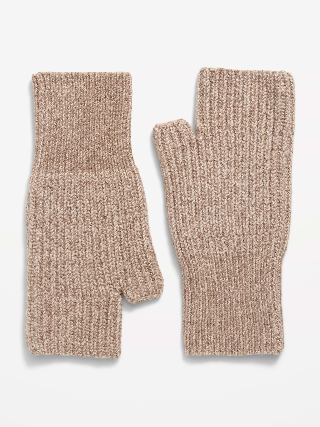 Rib-Knit Fingerless Gloves - Neutral