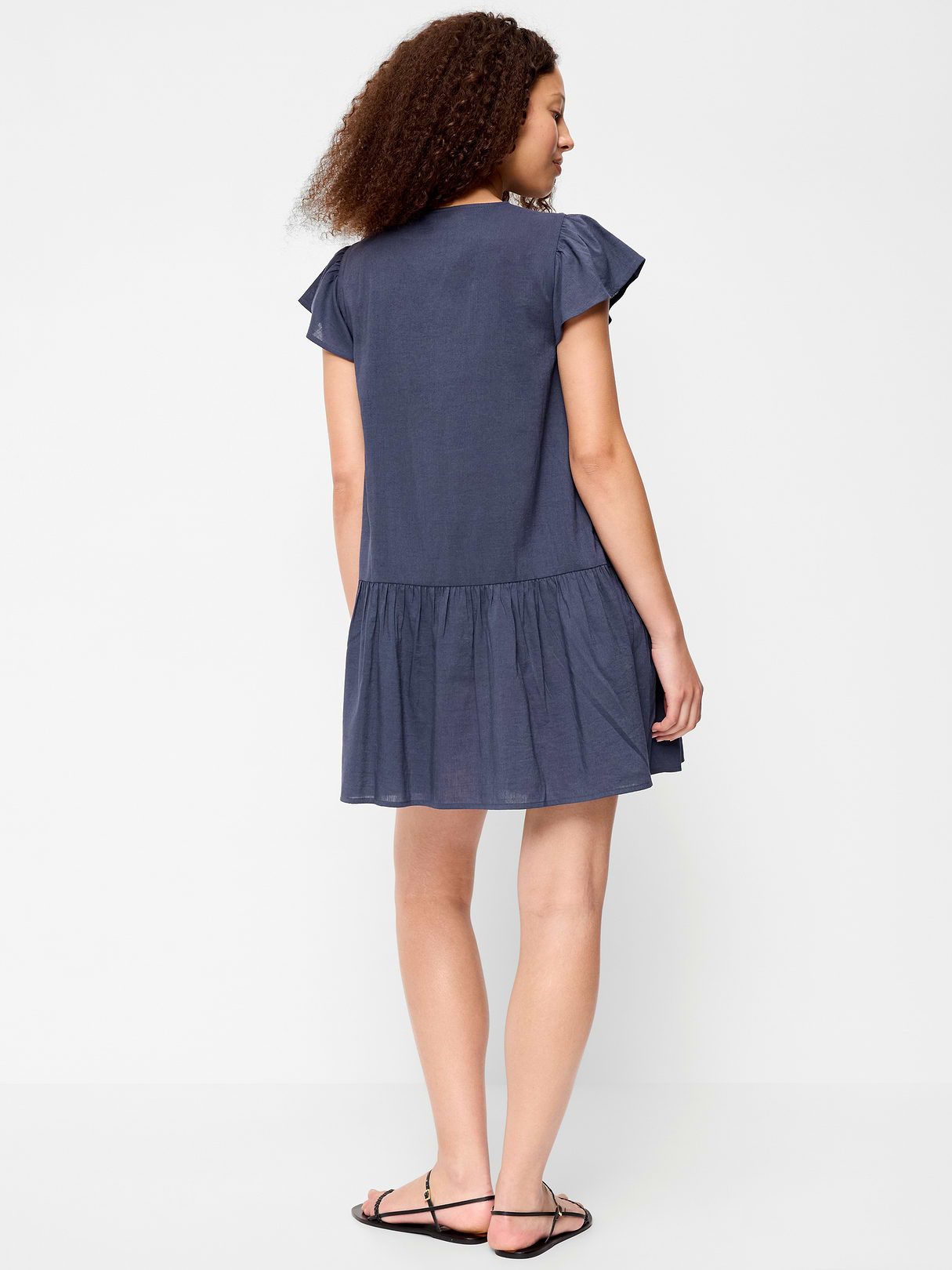 Flutter-Sleeve Mini Swing Dress - Volcanic Glass