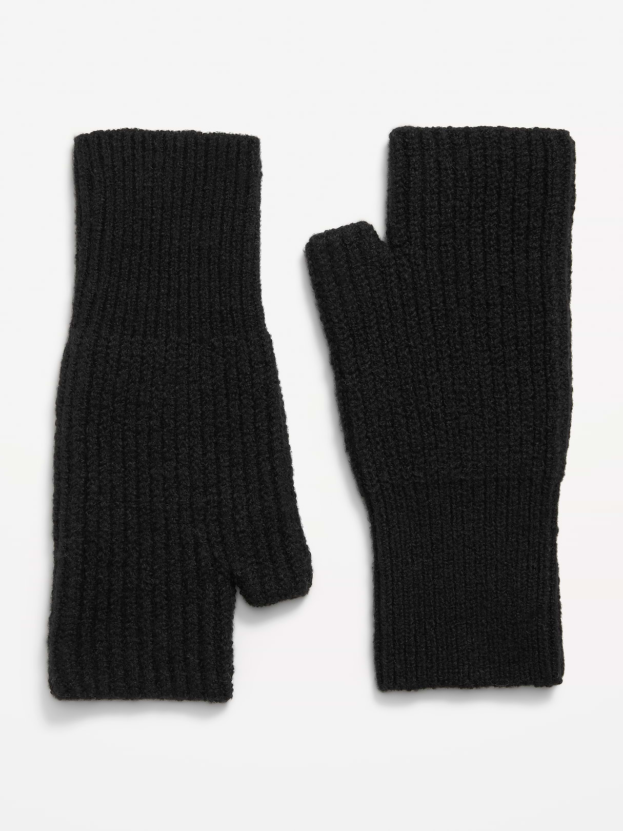 Rib-Knit Fingerless Gloves - Black Jack