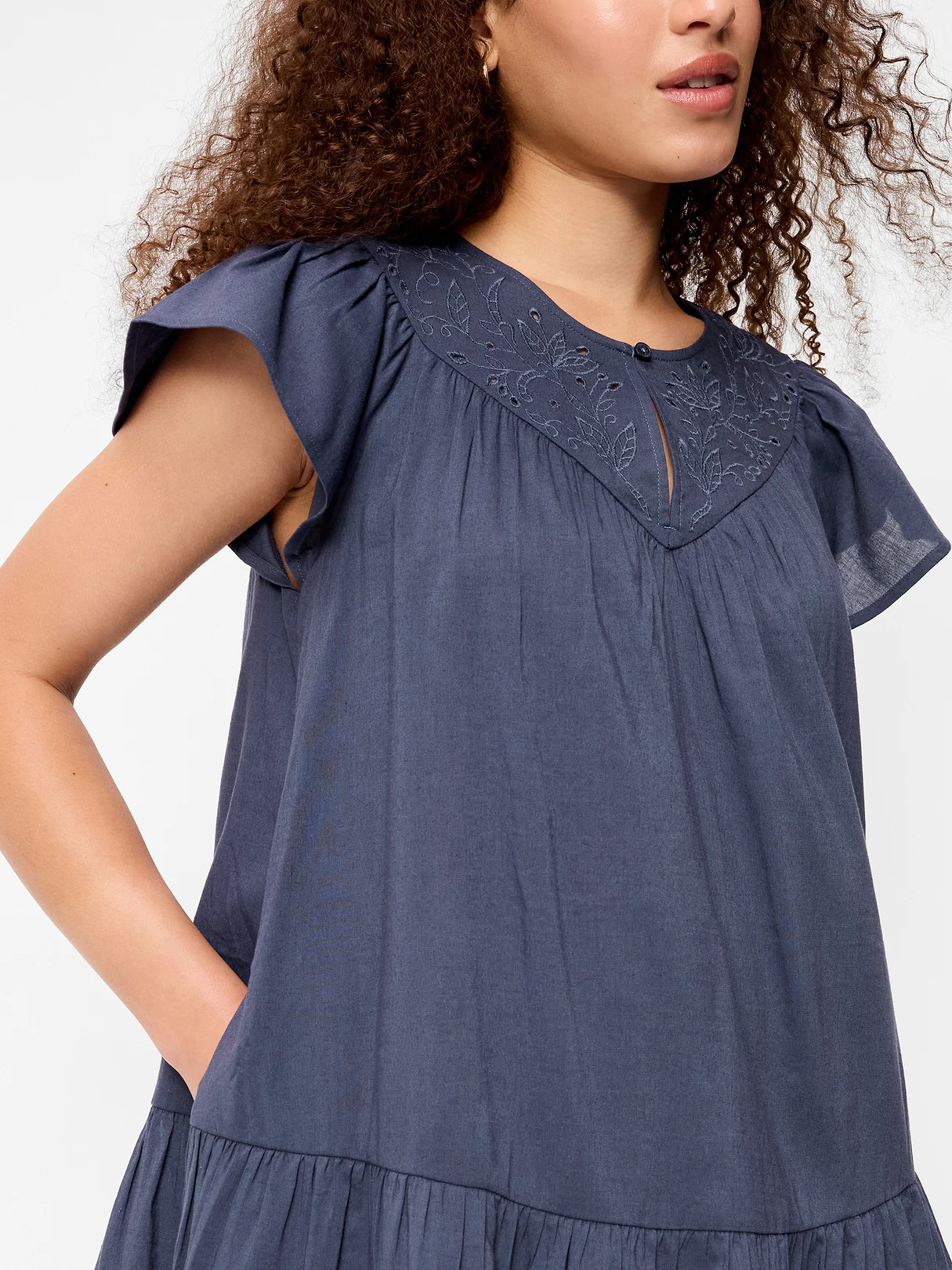 Flutter-Sleeve Mini Swing Dress - Volcanic Glass