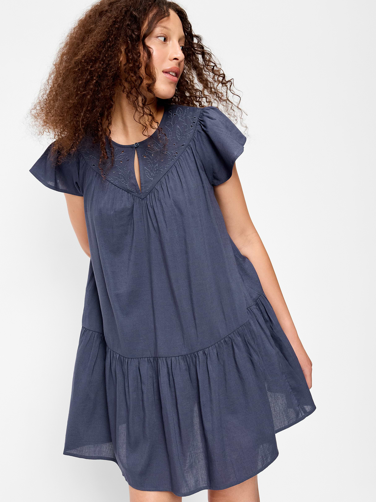 Flutter-Sleeve Mini Swing Dress - Volcanic Glass