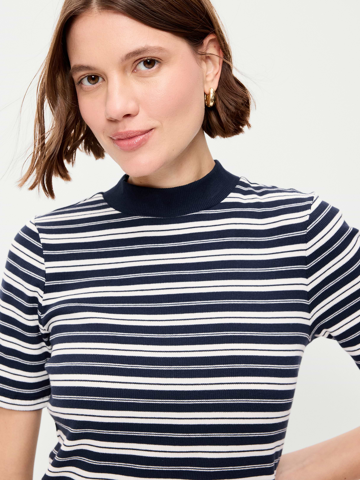 Snug Mock-Neck Bodycon Mini Dress - Navy Stripe