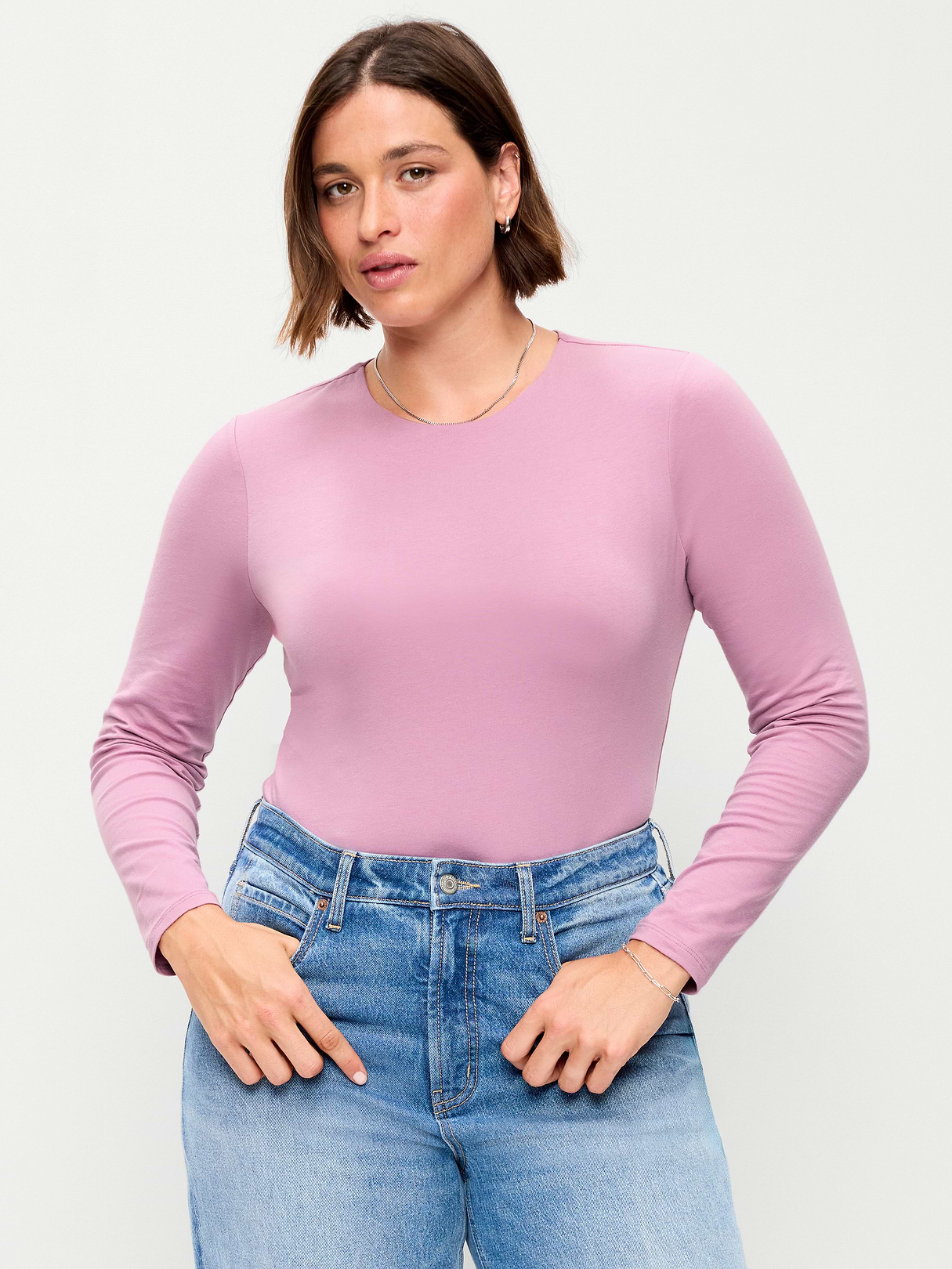 Hug Double-Layer Crew-Neck Long-Sleeve Top - Rose Dawn