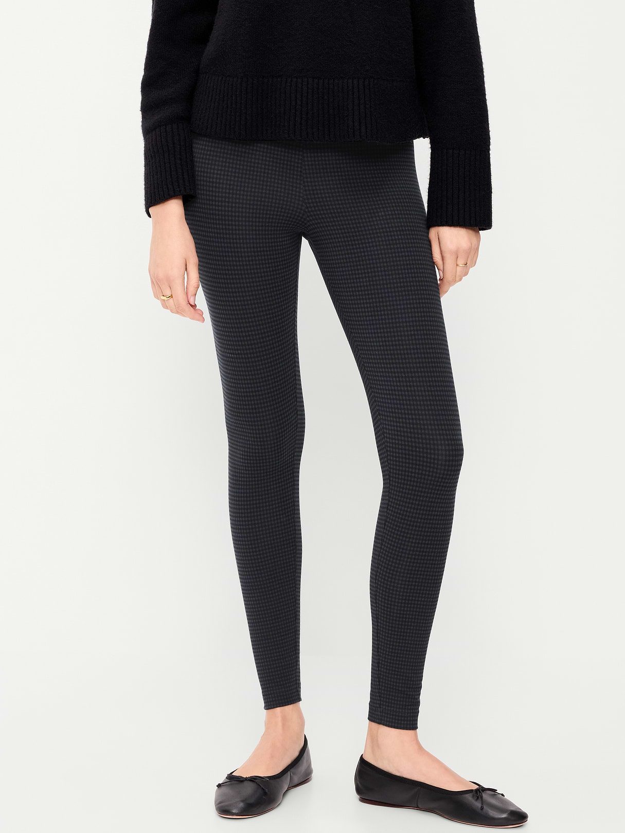 High-Waisted Jersey Fashion Layering Leggings - Blue Houndstooth