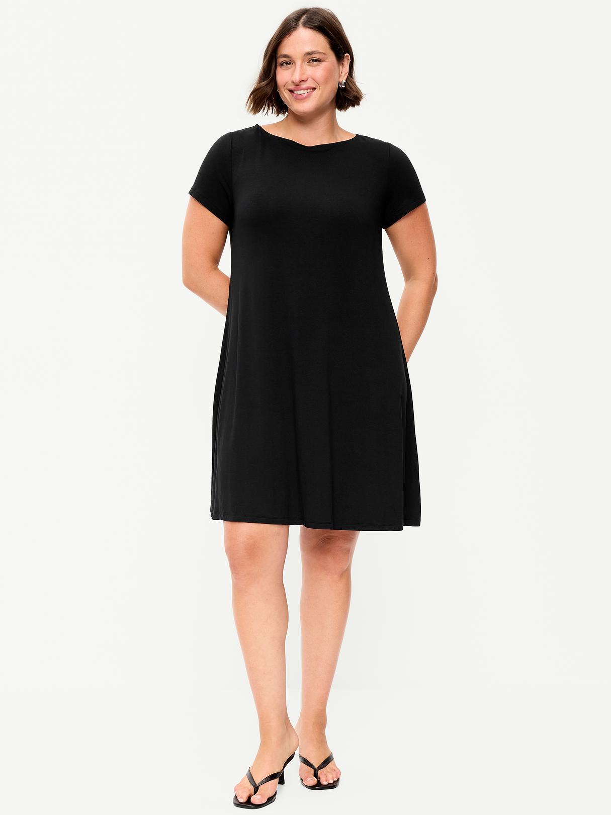 Short-Sleeve Mini Swing Dress - Black Jack