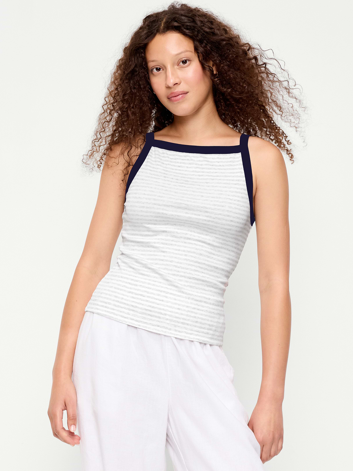 Snug Apron-Neck Tank Top - Heather Gray Stripe