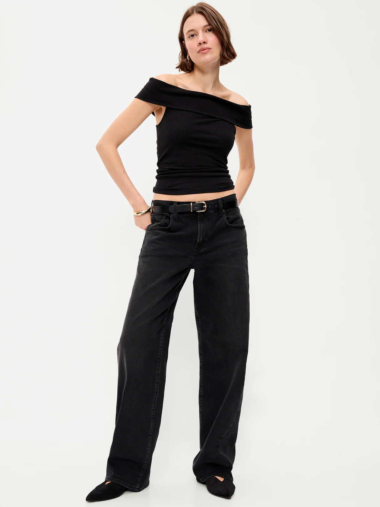 Off-The-Shoulder Fitted Top - Black Jack