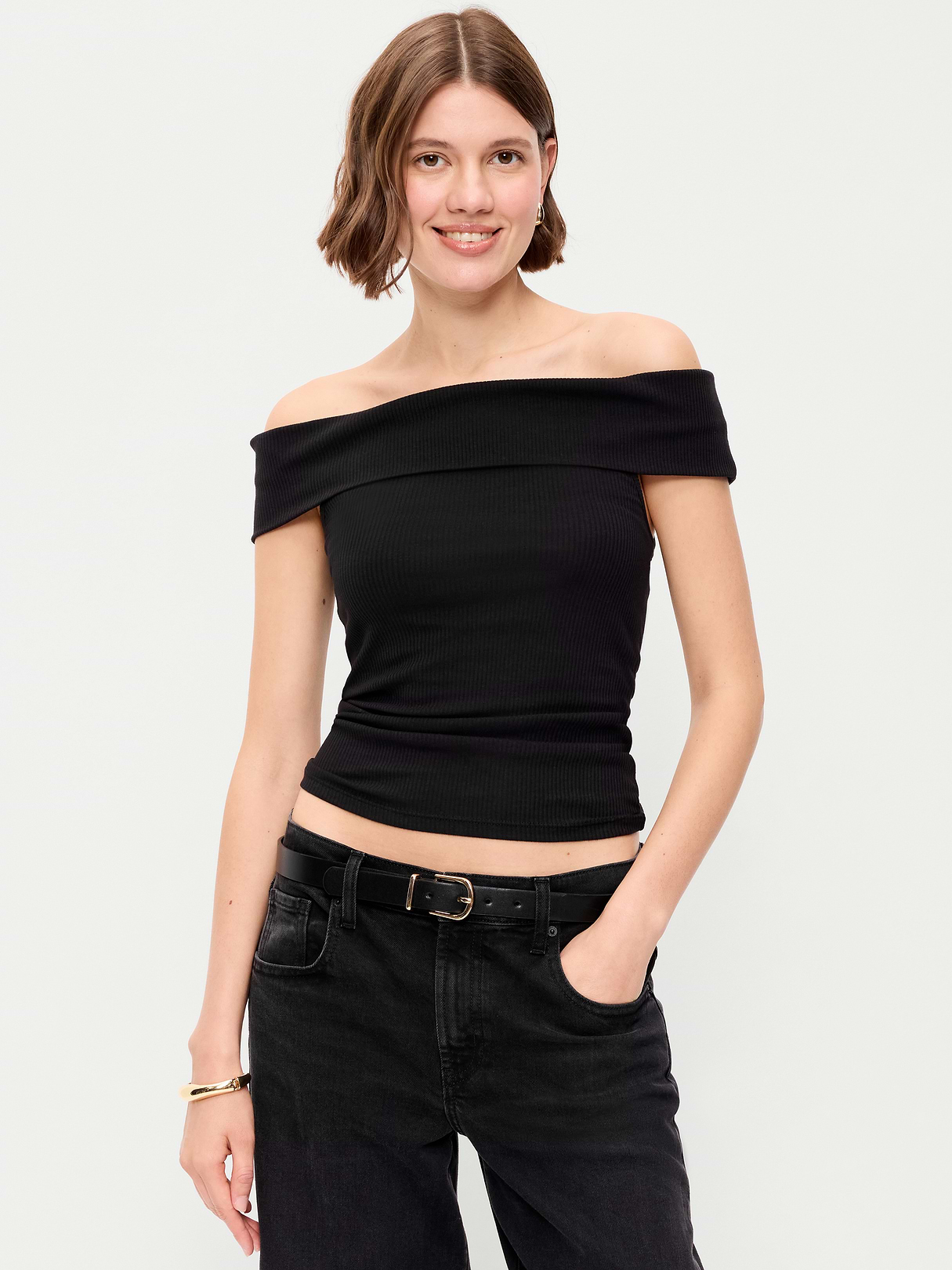 Off-The-Shoulder Fitted Top - Black Jack