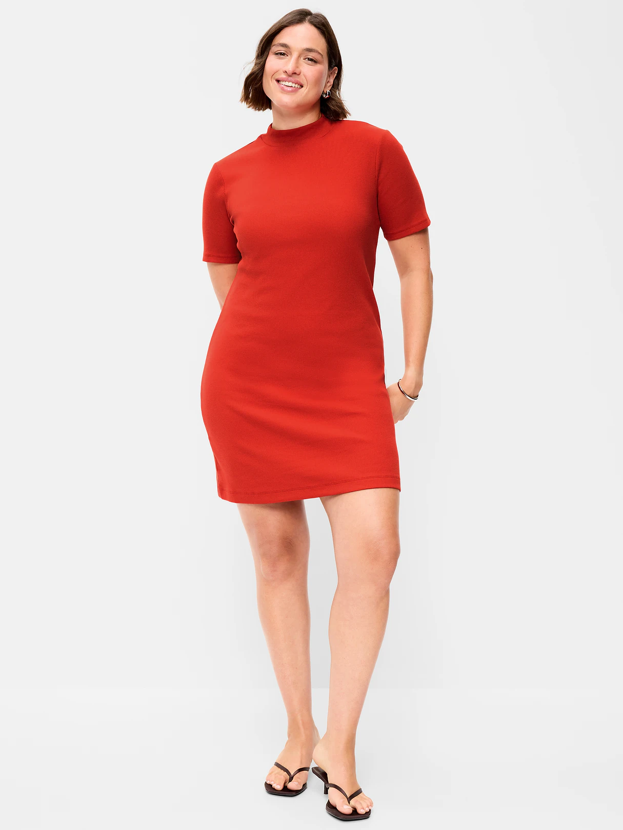 Snug Mock-Neck Bodycon Mini Dress - Deep Rose