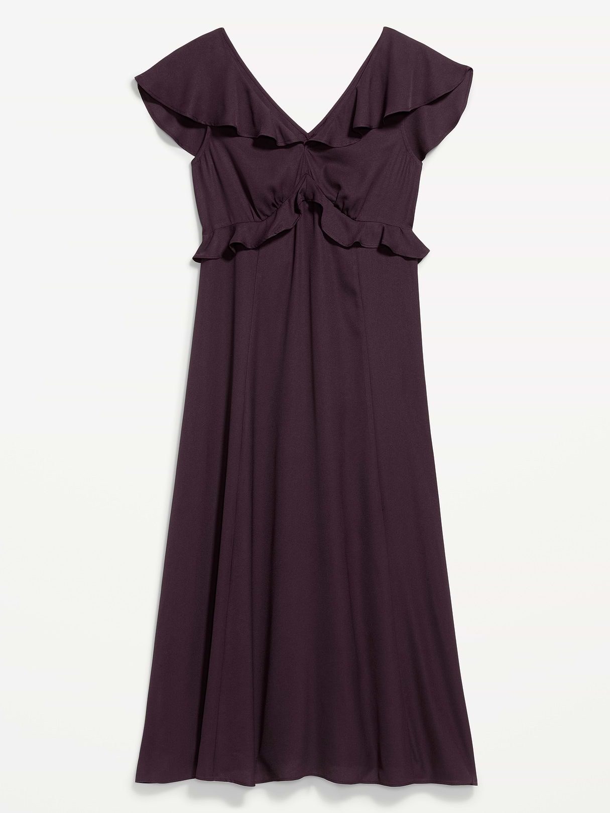 Flutter-Sleeve Crepe Maxi Dress - Veil of Night
