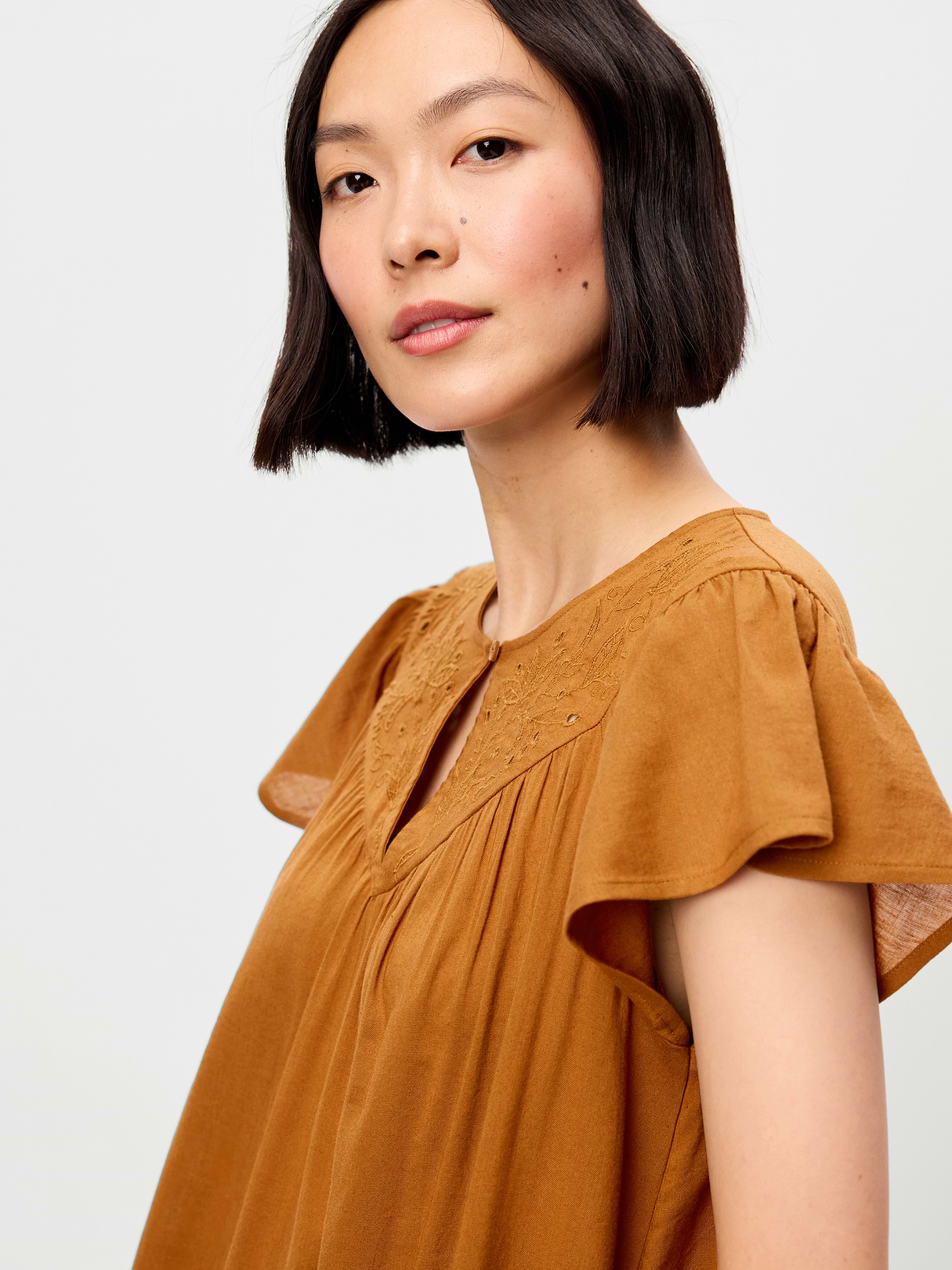 Flutter-Sleeve Mini Swing Dress - Redwood Burl