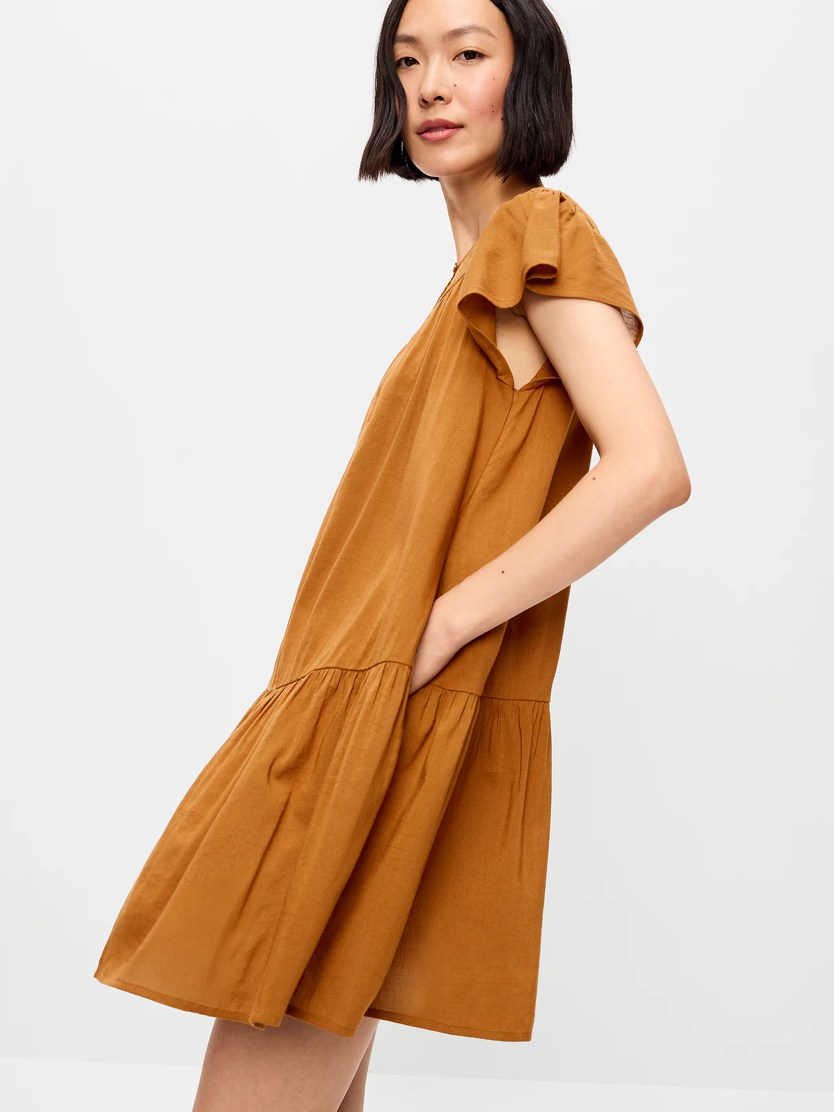 Flutter-Sleeve Mini Swing Dress - Redwood Burl