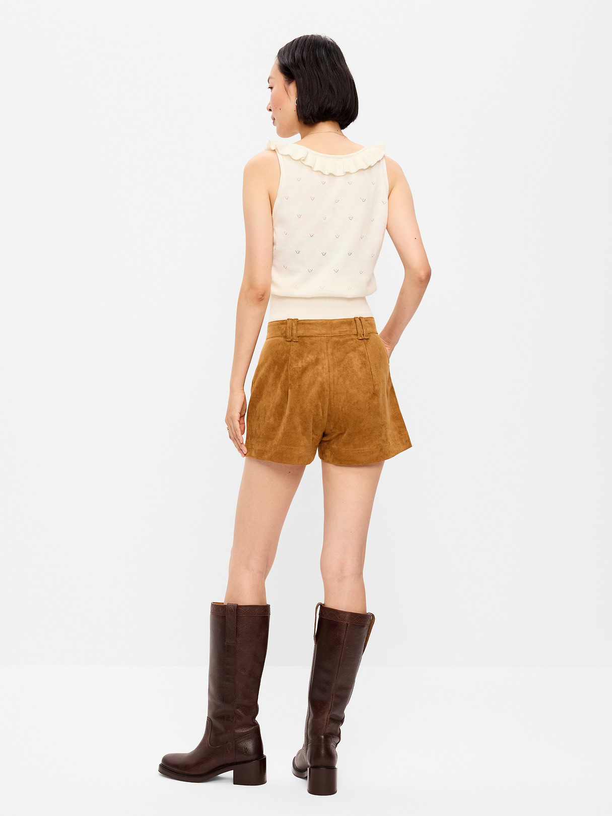 High-Waisted Faux-Suede Shorts - Warm Coffee