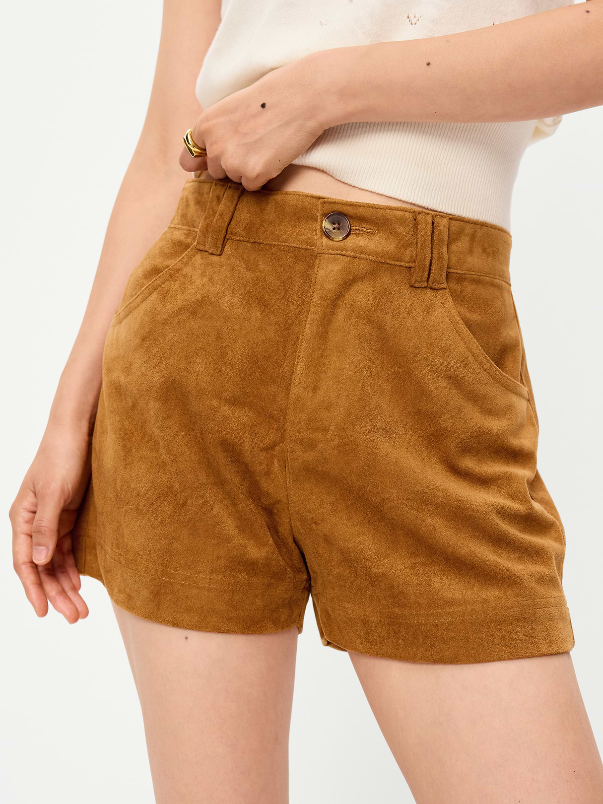 High-Waisted Faux-Suede Shorts - Warm Coffee