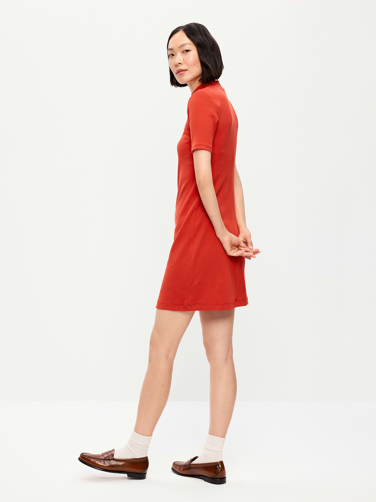 Snug Mock-Neck Bodycon Mini Dress - Deep Rose