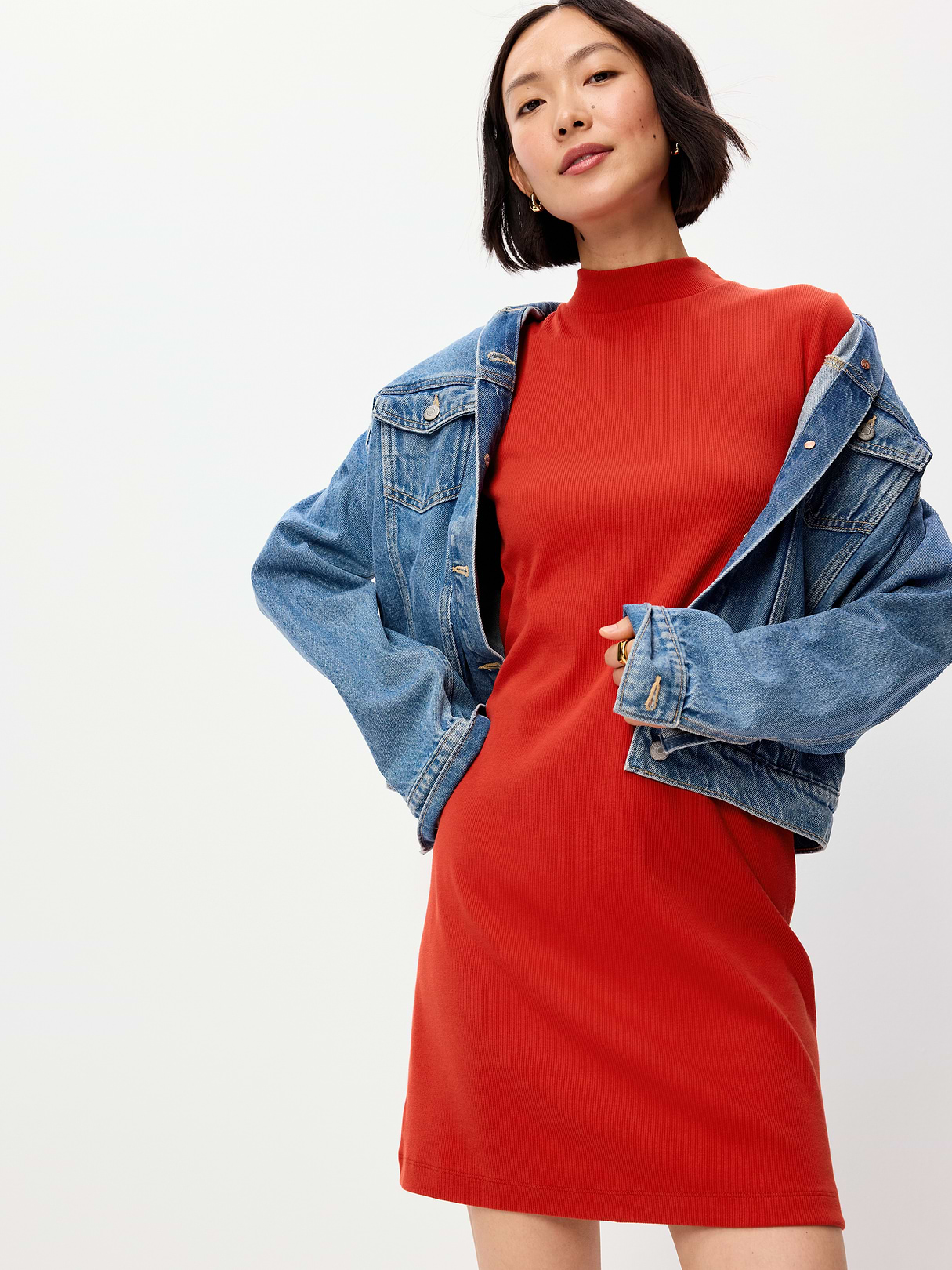 Snug Mock-Neck Bodycon Mini Dress - Deep Rose