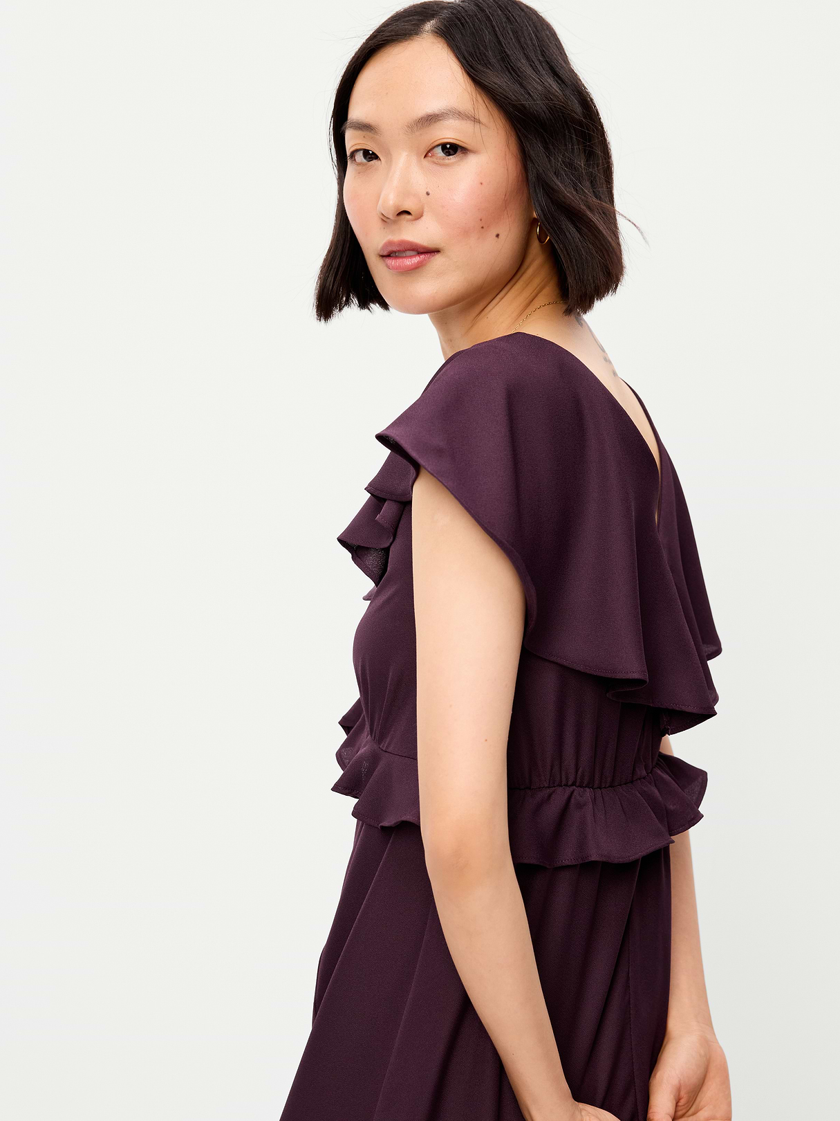 Flutter-Sleeve Crepe Maxi Dress - Veil of Night